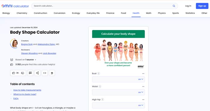 سایت خارجی: Omni Calculator Body Shape