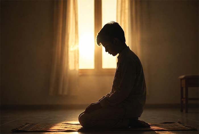 نوجوان در حال نماز خواندن 