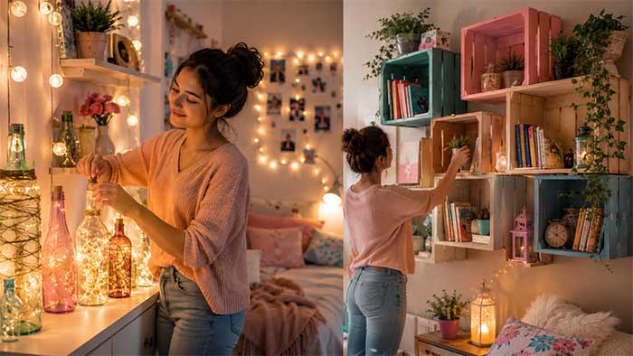 قفسه دیواری از جعبه‌های چوبی
